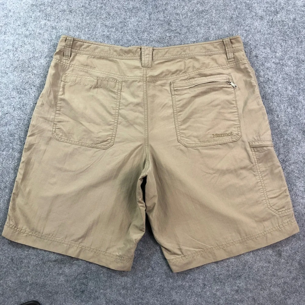 Marmot Mens Cargo Shorts 38 Tan Khaki Recycled Nylon Zipper Pocket Hiking